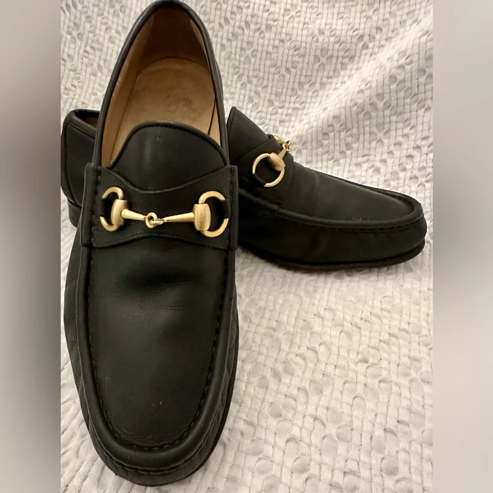 Gucci Men’s 1953 Horsebit Leather Loafers Black Gold Size 10 D